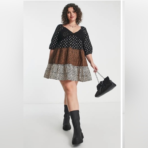 ASOS mixed print babydoll minidress cheetah polka dots size 18w worn one time - Picture 4 of 5